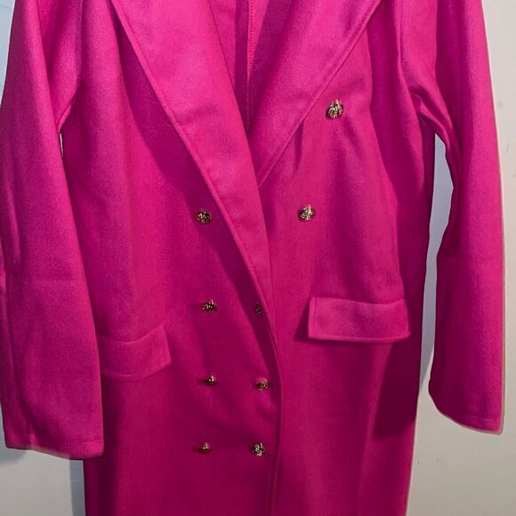 Hot Pink Double Breasted Coat Dress with Decorative Buttons - Picture 3 of 12